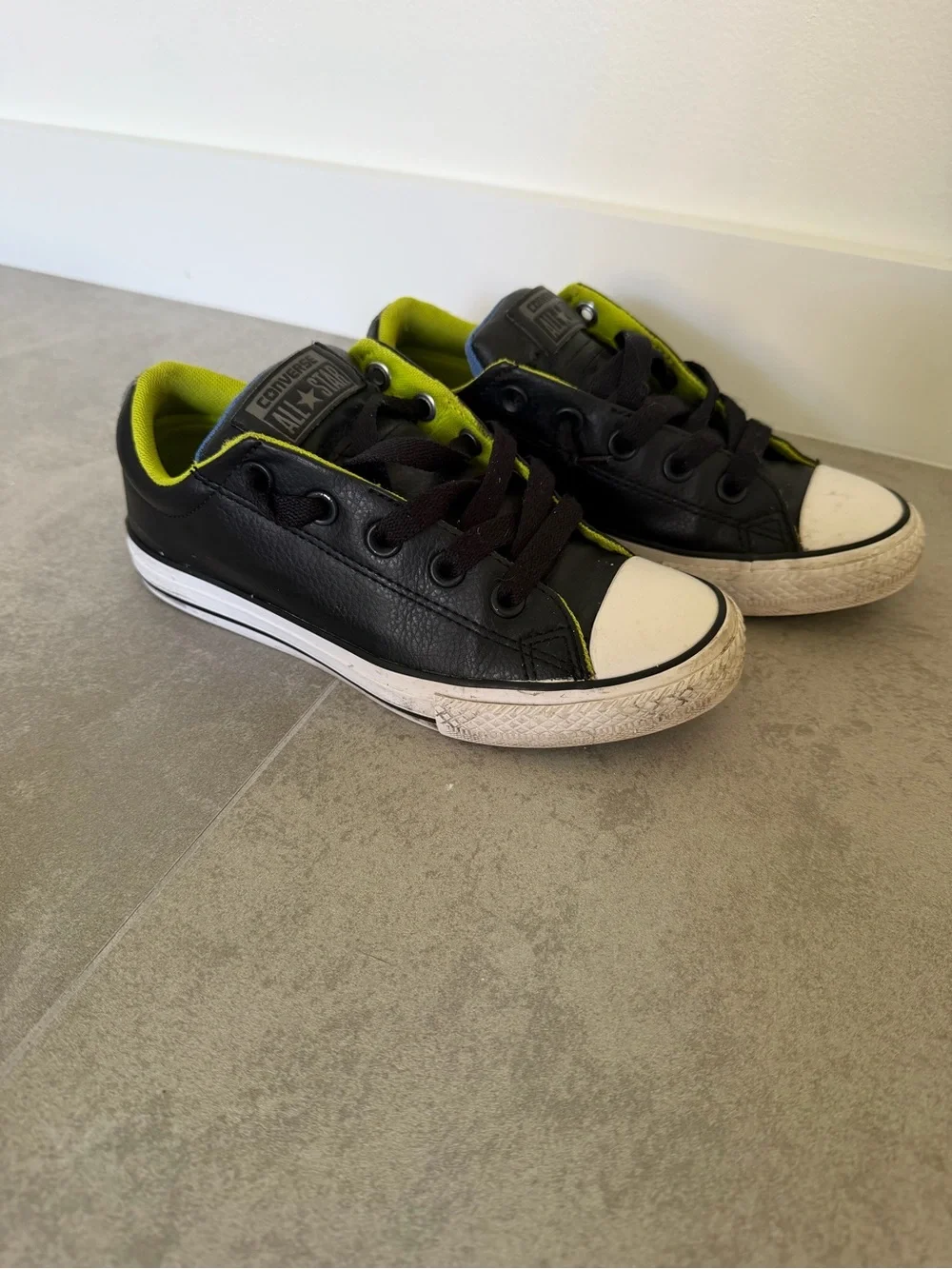 Converse Kids Black Sneakers with Neon Yellow Accents